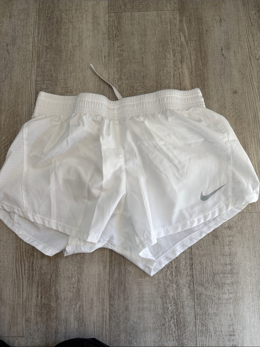 Nike White Women's Athletic Running Shorts with Silver Swoosh